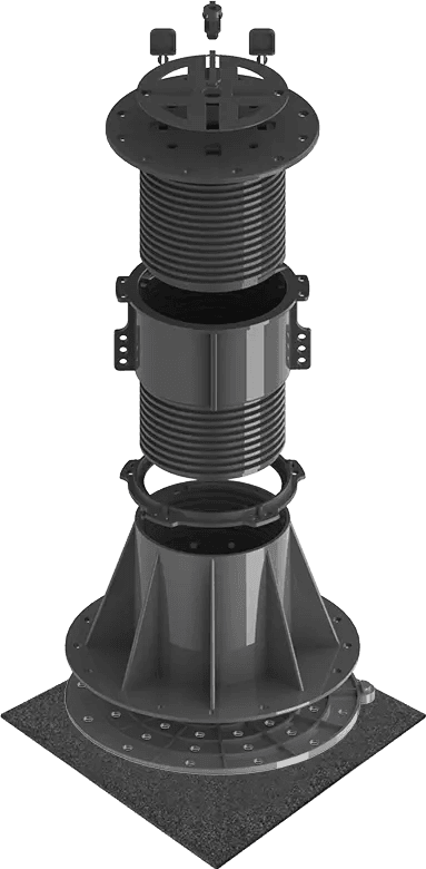 Exploded view of an adjustable pedestal assembly